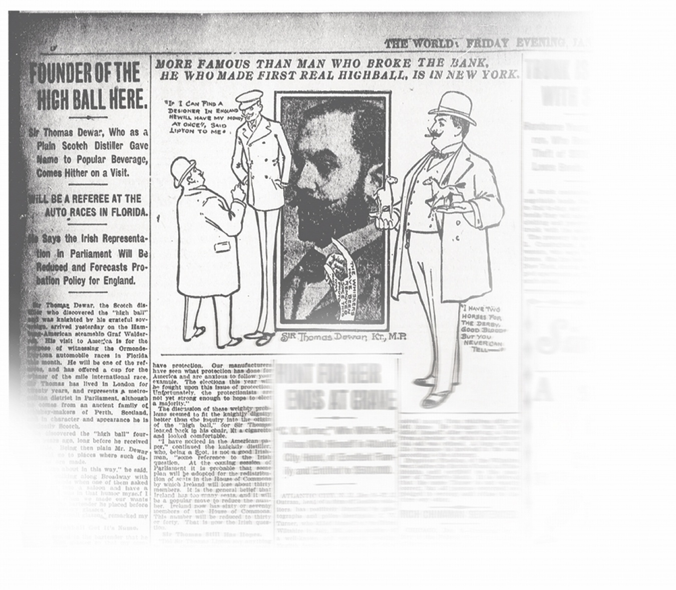ハイボールの起源の伝える1905年に発行されたアメリカの『The World』紙。