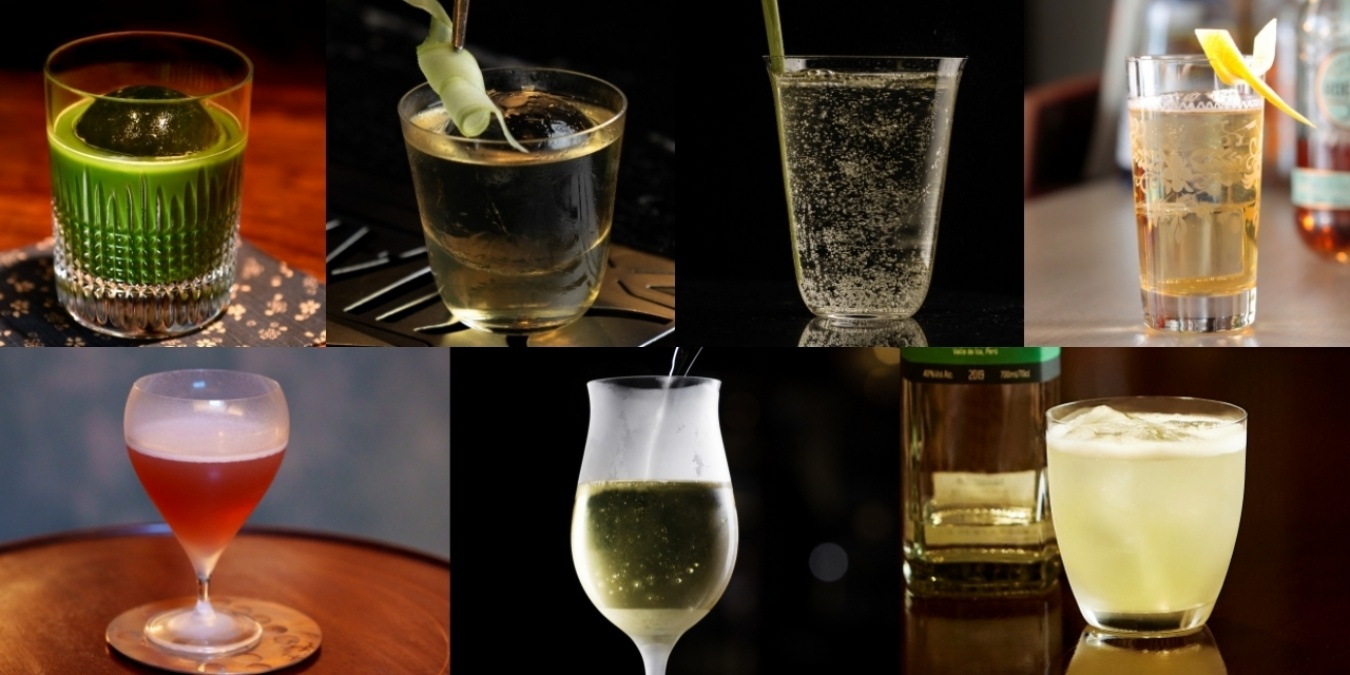 上段左から　4位：Homemade Macha Liquor with Green Tea (BAR BARNS ), 5位：MATCHA YUZU (Handshake Speakeasy),  6位：EARL GREY (Handshake Speakeasy),  7位：Highbonic (Bar K-9),   下段左から　8位：Red Hot Chili Coffee (Grace Note ), 9位：Caprese (Handshake Speakeasy),  10位：Pisco Punch (Bar Super Nova)